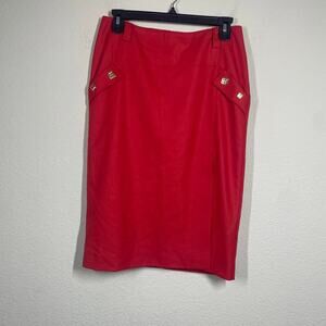 4G By Gizia Womens Size 36 Pencil Straight Midi Skirt Red Side Slit Full Length